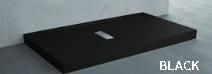 Czarny brodzik akrylowy ze zintegrowaną obudową, Custom CU1809011-28 firmy Novellini, z rusztem ze stali nierdzewnej.