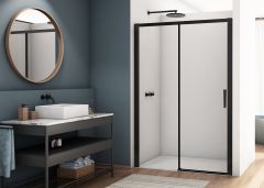 Ronal - Sanswiss DIVERA Drzwi prysznicowe dwuczęściowe 140 cm (136-142 cm) profil czarny mat