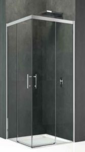 Kabina kwadratowa Kali KALIAH86L-1B+KALIAH86L-1B firmy Novellini z przesuwnymi drzwiami, profile w kolorze srebrnym.