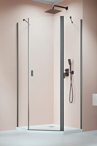 Radaway Nes PTJ Kabina pięciokątna asymetryczna 100 x 90 cm GunMetal Drzwi Prawe na długiej ściance