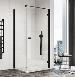 RONAL ANNEA Drzwi PRAWE jednoczęściowe z profilem przyściennym + ścianka boczna 75x90 cm czarny mat