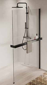NOVELLINI KUADRA Zewnętrzny wieszak na ręcznik + wewnętrzna półka do ścianek o szer. do 130 do 180 cm lewa inox