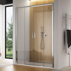 Drzwi czteroczęściowe, przesuwne do wnęki prysznicowej Top Line TLS41405007 firmy SanSwiss, profil srebrny połysk.