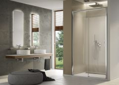 Drzwi przesuwne do wnęki prysznicowej Top Line TLS2G1400107 firmy SanSwiss, lewe. Profil srebrny mat.