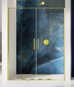 New Trendy SMART LIGHT GOLD Drzwi wnękowe podwójne 140 cm szkło 8 mm, jasny złoty